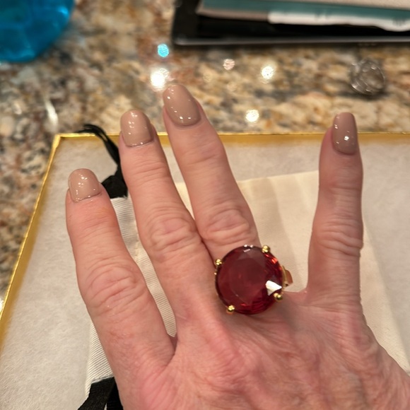 Kate Spade NY “Crystal Confection” 5 6 7 gold adjustable large pink stone ring - Picture 5 of 6